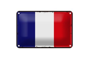 Signe en étain drapeau de France 18x12cm, décoration rétro drapeau de France 1