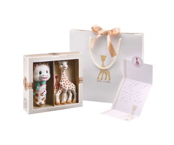 Création classique - composition 5 (Sophie la girafe + hochet Pouet ) sac cadeau et carte dans le coffret pour accompagner lors de l'achat 2