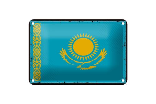Blechschild Flagge Kasachstans 18x12cm Retro Kazakhstan Dekoration