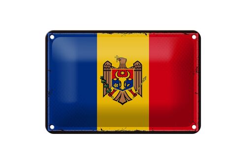 Blechschild Flagge Moldau 18x12cm Retro Flag of Moldova Dekoration