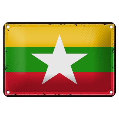 Targa in metallo Bandiera del Myanmar 18x12 cm Decorazione con bandiera retrò del Myanmar
