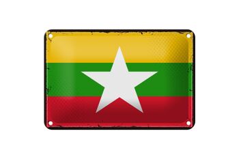 Panneau métallique drapeau du Myanmar 18x12cm, drapeau rétro du Myanmar, décoration 1