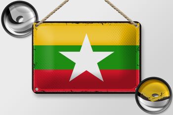 Panneau métallique drapeau du Myanmar 18x12cm, drapeau rétro du Myanmar, décoration 2