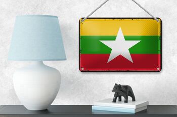 Panneau métallique drapeau du Myanmar 18x12cm, drapeau rétro du Myanmar, décoration 4