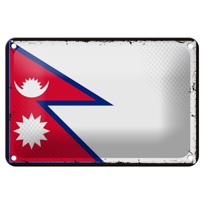 Targa in metallo Bandiera del Nepal 18x12 cm Decorazione con bandiera retrò del Nepal
