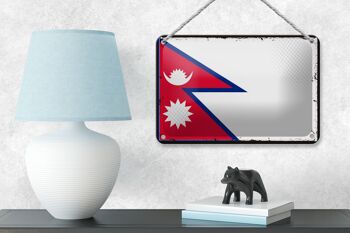 Signe en étain drapeau du népal 18x12cm, drapeau rétro du népal, décoration 4