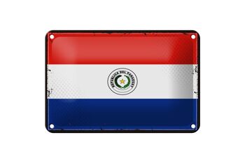 Signe en étain drapeau du Paraguay 18x12cm, drapeau rétro du Paraguay, décoration 1