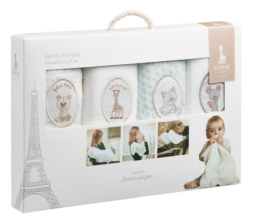 Set de 4 langes Sophie la girafe (Dim: 70 x 70 cm)