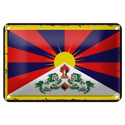 Targa in metallo Bandiera del Tibet 18x12 cm Decorazione con bandiera retrò del Tibet