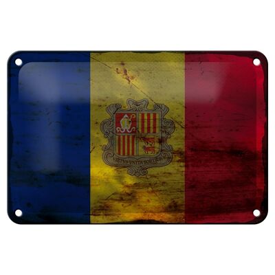Targa in metallo Bandiera Andorra 18x12 cm Bandiera di Andora Decorazione ruggine