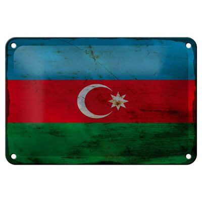 Targa in metallo Bandiera dell'Azerbaigian 18x12 cm Decorazione ruggine dell'Azerbaigian