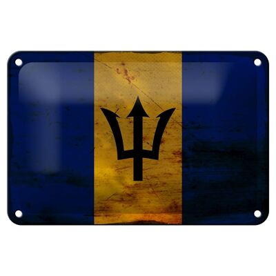 Cartel de chapa con bandera de Barbados, 18x12cm, bandera de Barbados, decoración oxidada