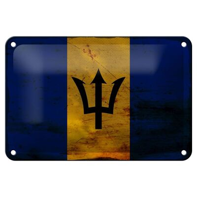 Blechschild Flagge Barbados 18x12cm Flag of Barbados Rost Dekoration