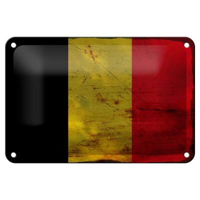 Targa in metallo Bandiera Belgio 18x12 cm Bandiera del Belgio Decorazione ruggine