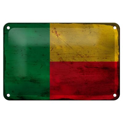 Cartel de chapa con bandera de Benin, 18x12cm, bandera de Benin, decoración oxidada