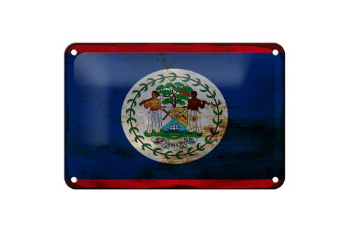 Blechschild Flagge Belize 18x12cm Flag of Belize Rost Dekoration