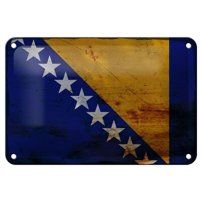 Targa in metallo bandiera Bosnia ed Erzegovina 18x12 cm decoro ruggine