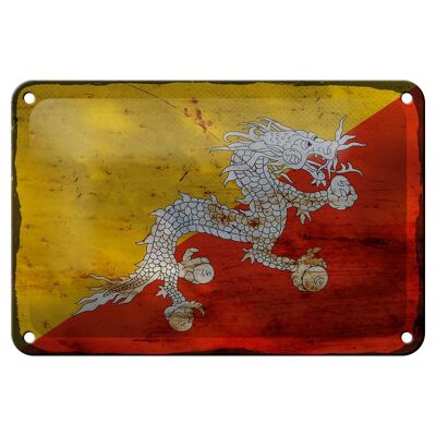 Cartel de chapa con bandera de Bután, 18x12cm, decoración de óxido de bandera de Bután