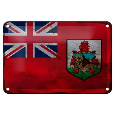 Cartel de chapa con bandera de Bermudas, 18x12cm, bandera de Bermudas, decoración oxidada