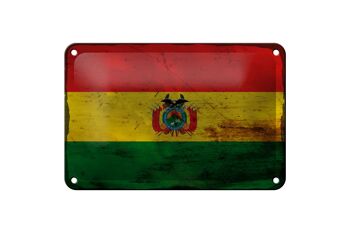 Signe en étain drapeau bolivie 18x12cm, drapeau de la bolivie, décoration rouille 1