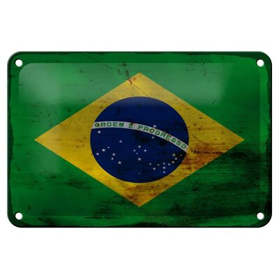 Targa in metallo Bandiera Brasile 18x12 cm Bandiera del Brasile Decorazione ruggine