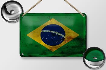 Drapeau du Brésil en étain, 18x12cm, décoration rouille 2