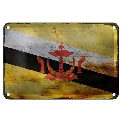Targa in metallo Bandiera Brunei 18x12 cm Bandiera del Brunei Decorazione ruggine