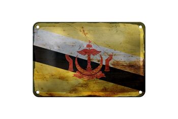 Drapeau en étain du Brunei, 18x12cm, drapeau du Brunei, décoration rouille 1