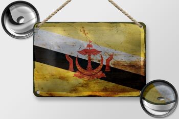 Drapeau en étain du Brunei, 18x12cm, drapeau du Brunei, décoration rouille 2