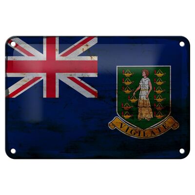 Cartel de chapa con bandera de las Islas Vírgenes Británicas, decoración oxidada de 18x12cm