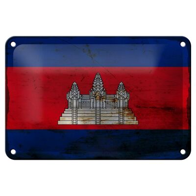 Letrero de hojalata Bandera de Camboya, 18x12cm, decoración de óxido de Camboya