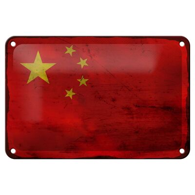 Targa in metallo Bandiera Cina 18x12 cm Bandiera della Cina Decorazione ruggine