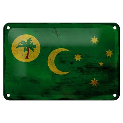 Cartel de chapa con bandera de las Islas Cocos, 18x12cm, decoración oxidada de las Islas Cocos