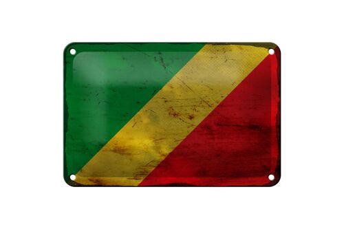 Blechschild Flagge Kongo 18x12cm Flag of the Congo Rost Dekoration