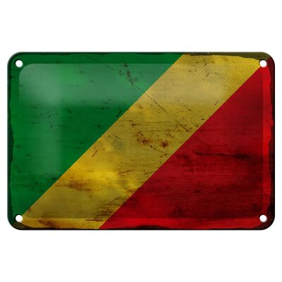 Blechschild Flagge Kongo 18x12cm Flag of the Congo Rost Dekoration
