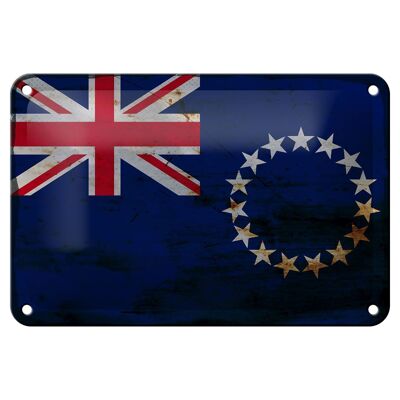 Cartel de chapa con bandera de las Islas Cook, 18x12cm, decoración de óxido de las Islas Cook