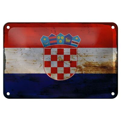 Bandera de cartel de hojalata de Croacia, 18x12cm, decoración de óxido de bandera de Croacia