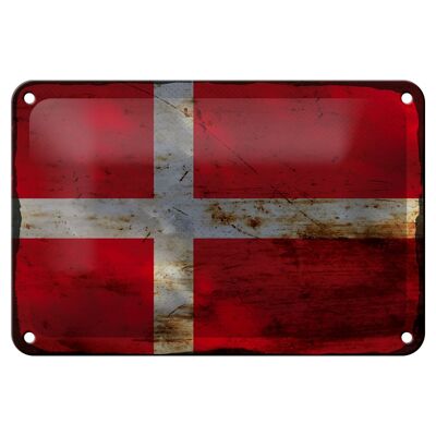 Cartel de chapa con bandera de Dinamarca, 18x12cm, bandera de Dinamarca, decoración oxidada
