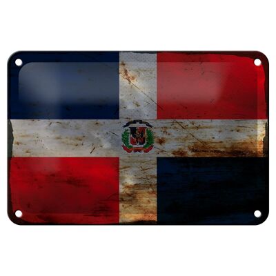 Targa in metallo Bandiera Repubblica Dominicana 18x12 cm Decorazione ruggine