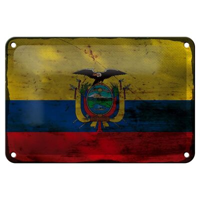Targa in metallo Bandiera Ecuador 18x12 cm Bandiera dell'Ecuador Decorazione ruggine