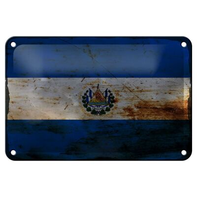 Drapeau en étain El Salvador 18x12cm, décoration rouille du Salvador