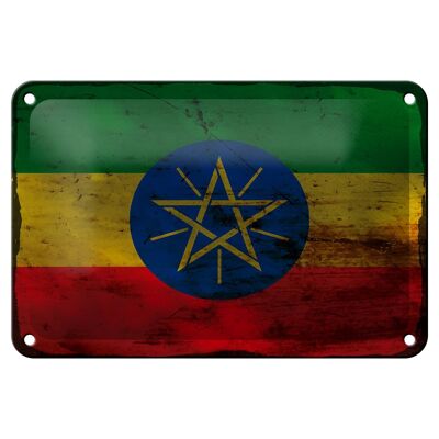 Cartel de chapa con bandera de Etiopía, 18x12cm, decoración de óxido de Etiopía