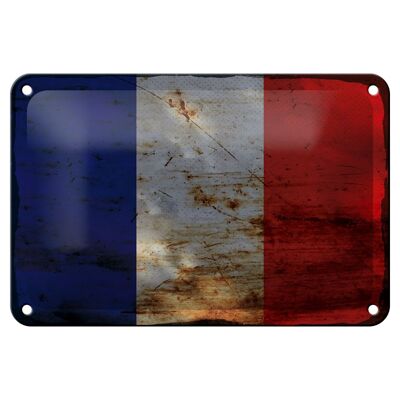 Cartel de chapa con bandera de Francia, 18x12cm, bandera de Francia, decoración oxidada