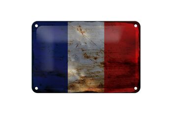 Signe en étain drapeau France 18x12cm, drapeau de la France, décoration rouille 1