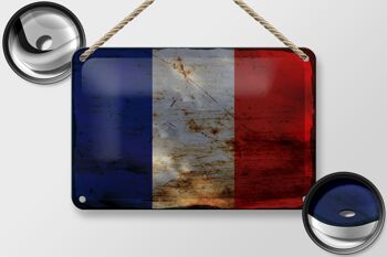 Signe en étain drapeau France 18x12cm, drapeau de la France, décoration rouille 2