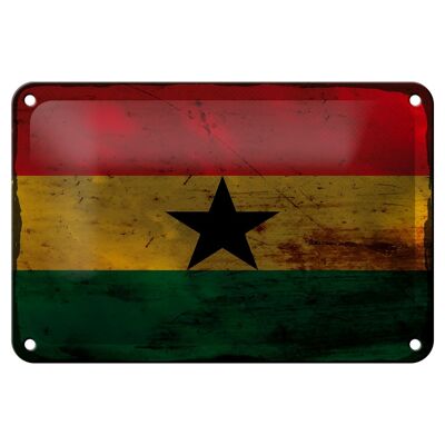 Cartel de hojalata Bandera de Ghana, 18x12cm, bandera de Ghana, decoración oxidada