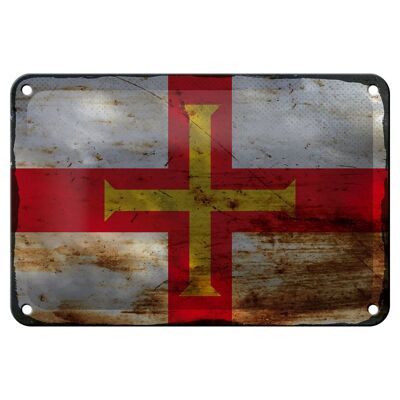 Bandera de cartel de hojalata Guernsey, 18x12cm, bandera de Guernsey, decoración oxidada