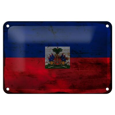 Letrero de hojalata Bandera de Haití, 18x12cm, decoración de óxido de bandera de Haití