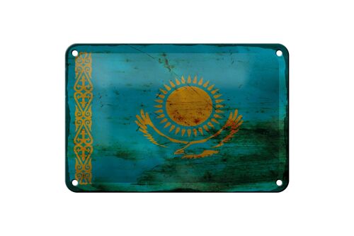 Blechschild Flagge Kasachstan 18x12cm Kazakhstan Rost Dekoration