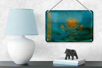 Drapeau du Kazakhstan en étain, 18x12cm, décoration rouille du Kazakhstan 4
